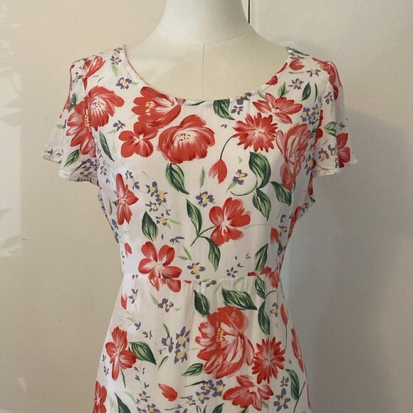 Vintage 90's Sheer White Floral Midi Dress with Back Tie Size Medium - Picture 3 of 12
